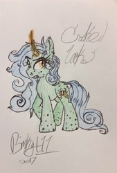 Size: 1812x2686 | Tagged: safe, artist:binkyt11, oc, oc only, oc:crooked looks, pony, unicorn, angry, dock, ear piercing, earring, jewelry, magic, nose ring, piercing, slit eyes, solo, sparkles, traditional art