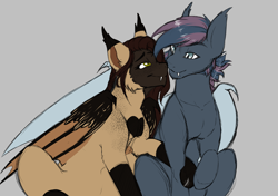 Size: 4299x3035 | Tagged: safe, artist:theecchiqueen, oc, oc only, oc:orpheus, oc:rasta jam, bat pony, hybrid, pony, couple, cute, looking at each other, male, oc x oc, shipping, smiling, straight