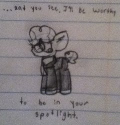 Size: 634x660 | Tagged: safe, artist:thefanficfanpony, svengallop, lined paper, monochrome, quote, sad, sketch, traditional art