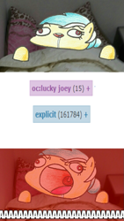 Size: 561x998 | Tagged: safe, artist:potatobug, oc, oc only, oc:lucky joey, pony, aaaaaaaaaa, implied explicit, joey's nightmare, meme, pillow, wat