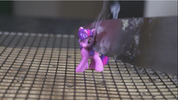 Size: 855x481 | Tagged: safe, twilight sparkle, 1000 degree knife, edgy, irl, knife, maxmoefoe, melting, meme, parody, photo, smoke, solo, this will not end well, toy, toy abuse, why would you post that, youtube, youtube link