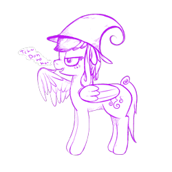 Size: 716x716 | Tagged: safe, artist:vee ness, oc, oc only, oc:vee ness, pegasus, pony, adult, colt quest, crossover, female, hat, mare, monochrome, noblewoman's laugh, simple background, solo, story included, transparent background, wings, witch, witch hat