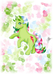 Size: 405x567 | Tagged: safe, artist:marco albiero, mimic (g1), twinkle eyed pony, unicorn, g1, bow, solo, tail bow