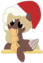 Size: 2000x2892 | Tagged: safe, artist:mintysketch, oc, oc only, oc:sweet mocha, pegasus, pony, to saddlebags and back again, bow, cute, hat, minty's christmas ponies, mochabetes, santa hat, simple background, solo, transparent background