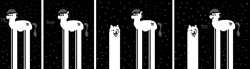 Size: 1813x500 | Tagged: safe, artist:barbra, oc, oc:lang, dog, :p, barking, comic, crossover, floppy ears, impossibly long legs, impossibly long neck, lesser dog, lonely, monochrome, sad, smiling, space, surprised, tongue out, undertale, wide eyes