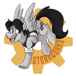 Size: 758x757 | Tagged: safe, artist:spainfischer, oc, oc only, oc:steamworks, pegasus, pony, badge, clothes, con badge, male, solo, stallion, vest