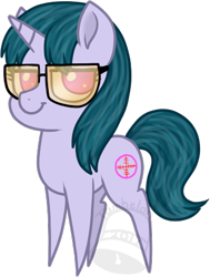 Size: 337x445 | Tagged: safe, artist:tambelon, oc, oc only, oc:crosshair, pony, unicorn, chibi, female, glasses, mare, pointy ponies, simple background, solo, transparent background, watermark