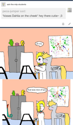 Size: 1137x1948 | Tagged: safe, artist:ask-luciavampire, oc, oc only, pegasus, pony, artist, ask, kissing, school, tumblr, tumblr:ask-the-mlp-students