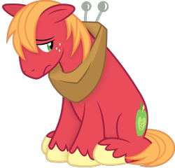 Size: 4000x3843 | Tagged: safe, artist:slb94, big macintosh, earth pony, pony, hard to say anything, cute, looking away, macabetes, male, sad, simple background, sitting, solo, stallion, transparent background, vector, yoke