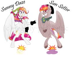 Size: 2500x2000 | Tagged: safe, artist:legally-psychotic, sunny daze (g3), oc, oc only, oc:sun setter, pegasus, pony, g3, female, g3 to g4, generation leap, hat, high res, leg warmers, male, mare, piercing, simple background, stallion, tongue piercing, transparent background