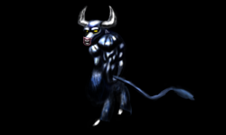 Size: 4000x2400 | Tagged: safe, artist:billyggruff, iron will, minotaur, pony, black background, glowing eyes, multiple horns, simple background, solo