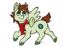 Size: 3256x2350 | Tagged: safe, artist:moddie, oc, oc only, oc:aperture, pegasus, pony, clothes, female, full body, green, mare, noise, scarf, short mane, solo