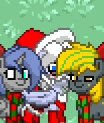 Size: 207x244 | Tagged: safe, screencap, oc, oc only, oc:jon, oc:moonlight rays, pony, christmas, clothes, pony town, santa claus, scarf, selfie, socks