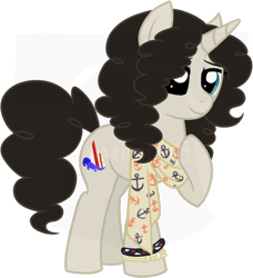 Size: 600x658 | Tagged: safe, artist:tambelon, oc, oc only, oc:batten down, pony, unicorn, bracelet, clothes, female, jewelry, mare, scarf, solo