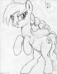 Size: 1024x1323 | Tagged: safe, artist:wynsten, oc, oc only, earth pony, pony, braid, monochrome, solo