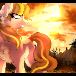 Size: 2000x2000 | Tagged: safe, artist:zaphyray, oc, oc only, earth pony, pony, chest fluff, female, high res, mare, solo, sunset