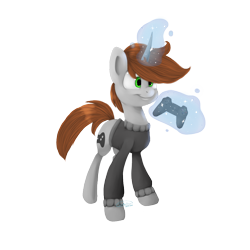 Size: 1024x1024 | Tagged: safe, artist:chibadeer, oc, oc only, pony, unicorn, clothes, controller, joystick, magic, male, simple background, solo, stallion, transparent background