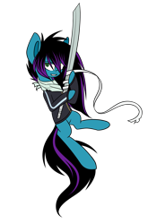 Size: 2560x3880 | Tagged: safe, artist:despotshy, oc, oc only, oc:despy, earth pony, pony, clothes, female, hoof hold, mare, simple background, solo, sword, transparent background, weapon