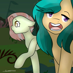 Size: 2000x2000 | Tagged: safe, artist:graceyriver, oc, oc only, oc:amber free, oc:marine lightning, offspring, parent:fluttershy, parent:quibble pants, parent:rainbow dash, parents:quibbledash