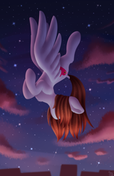 Size: 2600x4000 | Tagged: safe, artist:spirit-dude, oc, oc only, oc:spirit rose, pegasus, pony, dock, female, flying, mare, night, solo, spread wings, stars, wings