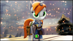 Size: 1920x1080 | Tagged: safe, artist:skilm, oc, oc only, oc:littlepip, pony, unicorn, fallout equestria, 3d, :p, clothes, fanfic, fanfic art, female, horn, looking at you, mare, pipboy, pipbuck, solo, source filmmaker, stars, tongue out, tree, vault suit