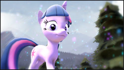 Size: 1920x1080 | Tagged: safe, artist:skilm, twilight sparkle, 3d, forest, mountain, mountain range, solo, source filmmaker, tree