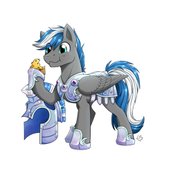 Size: 1024x1024 | Tagged: safe, artist:nothingspecialx9, oc, oc only, oc:cloud zapper, pegasus, pony, crystal guard, crystal guard armor, food, muffin, simple background, solo, transparent background