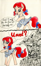 Size: 1197x1920 | Tagged: safe, artist:invalid-david, pony, clothes, comic, meme, ponified, rage face, traditional art, vulgar, watercolor painting, wendy's