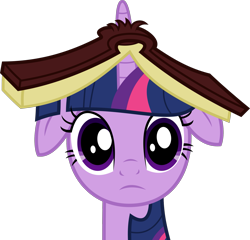 Size: 2092x2005 | Tagged: safe, artist:jp, derpibooru exclusive, twilight sparkle, secret of my excess, .svg available, book, book hat, floppy ears, horn impalement, looking at you, simple background, site badge, solo, svg, transparent background, vector