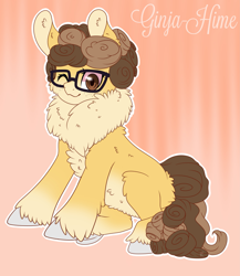 Size: 2781x3210 | Tagged: safe, artist:mlpchannelire02, oc, oc only, oc:gigia, earth pony, pony, curly mane, fluffy, glasses, one eye closed, solo, wink