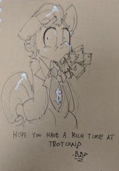 Size: 2373x3406 | Tagged: safe, artist:bbsartboutique, filthy rich, pony, money, monochrome, sketch, solo, traditional art