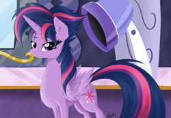 Size: 4560x3159 | Tagged: dead source, safe, artist:arkli, twilight sparkle, twilight sparkle (alicorn), alicorn, pony, absurd resolution, alternate hairstyle, looking at you, punklight sparkle, smiling, solo, spa