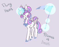 Size: 500x400 | Tagged: safe, artist:nerdicorn, princess flurry heart, alicorn, pony, female, flurry heart ruins everything, magic, mare, meme, older, older flurry heart, scythe, simple background, skull, solo