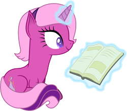 Size: 3175x2777 | Tagged: safe, artist:illumnious, oc, oc only, oc:flares midnight, pony, unicorn, book, female, headband, high res, levitation, magic, mare, reading, simple background, sitting, smiling, solo, telekinesis, transparent background, vector