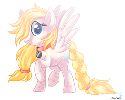 Size: 1280x1024 | Tagged: safe, artist:iheartjapan789, oc, oc only, oc:cherry syrup, pegasus, pony, braid, collar, hair tie, pet tag, raised hoof, simple background, solo, transparent background