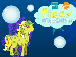 Size: 1024x768 | Tagged: safe, artist:4-chap, fizzy, g1, blue background, bubble, crossover, simple background, solo, spongebob squarepants