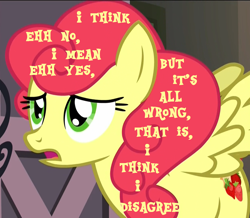 Size: 1238x1080 | Tagged: safe, edit, edited screencap, screencap, strawberry sunrise, pegasus, pony, honest apple, cropped, female, lyrics, lyrics joke, mare, song reference, stealth pun, strawberry fields forever, text, the beatles