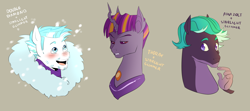 Size: 1858x826 | Tagged: safe, artist:pikokko, oc, oc only, hybrid, bust, changeling hybrid, interspecies offspring, offspring, parent:ahuizotl, parent:double diamond, parent:starlight glimmer, parent:thorax, parents:stardust