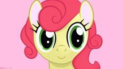 Size: 3840x2160 | Tagged: safe, artist:startledflowerpony, strawberry sunrise, pony, honest apple, high res, looking at you, simple background, smiling, solo