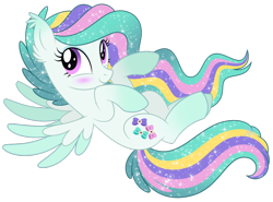 Size: 1024x758 | Tagged: safe, artist:cayfie, oc, oc only, oc:glitter glam, pony, blushing, gradient hooves, simple background, solo, sparkly mane, transparent background