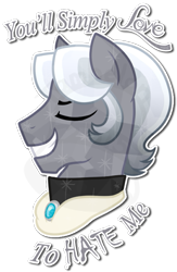 Size: 423x650 | Tagged: safe, artist:tambelon, oc, oc only, oc:sterling silver, crystal pony, pony, clothes, male, solo, stallion, text