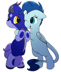 Size: 1024x1213 | Tagged: safe, artist:mindlesssketching, oc, oc only, oc:feather night, oc:trail grazer, dracony, gazelle, hybrid, pegasus, pony, female, hug, mare, simple background, transparent background