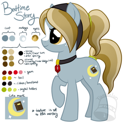 Size: 900x892 | Tagged: safe, artist:tambelon, oc, oc only, oc:bedtime story, crystal pony, pony, female, jewelry, mare, pendant, ponysona, reference sheet, solo