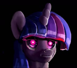 Size: 1406x1234 | Tagged: safe, artist:xbi, twilight sparkle, pony, black background, bust, glowing eyes, portrait, simple background, solo