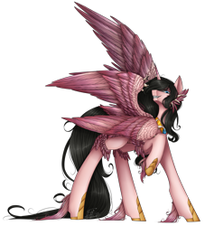 Size: 2542x2801 | Tagged: safe, artist:midfire, oc, oc only, oc:ibath, alicorn, pony, seraph, seraphicorn, alicorn oc, fangs, female, looking at you, mare, multiple wings, raised hoof, simple background, smiling, solo, transparent background