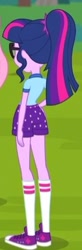 Size: 134x411 | Tagged: safe, screencap, fluttershy, sci-twi, twilight sparkle, equestria girls, legend of everfree, ass, camp everfree outfits, clothes, converse, cropped, female, hand on hip, rear view, shoes, shorts, socks, solo