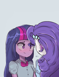 Size: 1222x1594 | Tagged: safe, artist:jankrys00, rarity, twilight sparkle, equestria girls, blushing, female, lesbian, looking at each other, rarilight, shipping