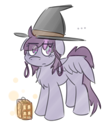 Size: 1532x1809 | Tagged: artist needed, safe, oc, oc only, oc:vee ness, pegasus, pony, a foal's adventure, colt quest, crossover, female, floppy ears, hat, lantern, mare, solo, wings, witch, witch hat