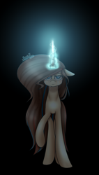 Size: 695x1224 | Tagged: safe, artist:punzieflower2002, oc, oc only, pony, unicorn, crying, female, glowing horn, mare, solo