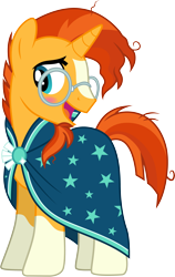 Size: 3001x4758 | Tagged: safe, artist:cloudyglow, sunburst, pony, unicorn, the crystalling, absurd resolution, blushing, cape, clothes, cute, facial hair, glasses, goatee, male, open mouth, simple background, socks (coat marking), stallion, sunbetes, transparent background, vector